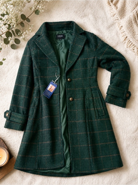 Jackets & Blazers - Forest Green Plaid Wool-Blend Pea Coat
